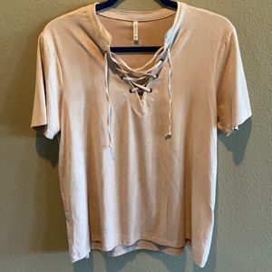 Z Supply pink suede lace up shirt